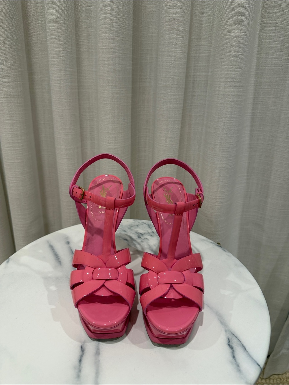 Yves Saint Laurent Hot Pink Patent Platform Sandals